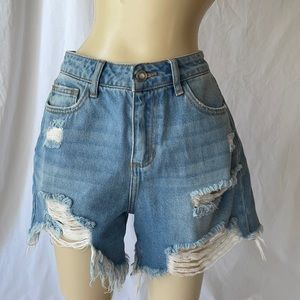 High waist, distressed cut-off denim shorts, sz M